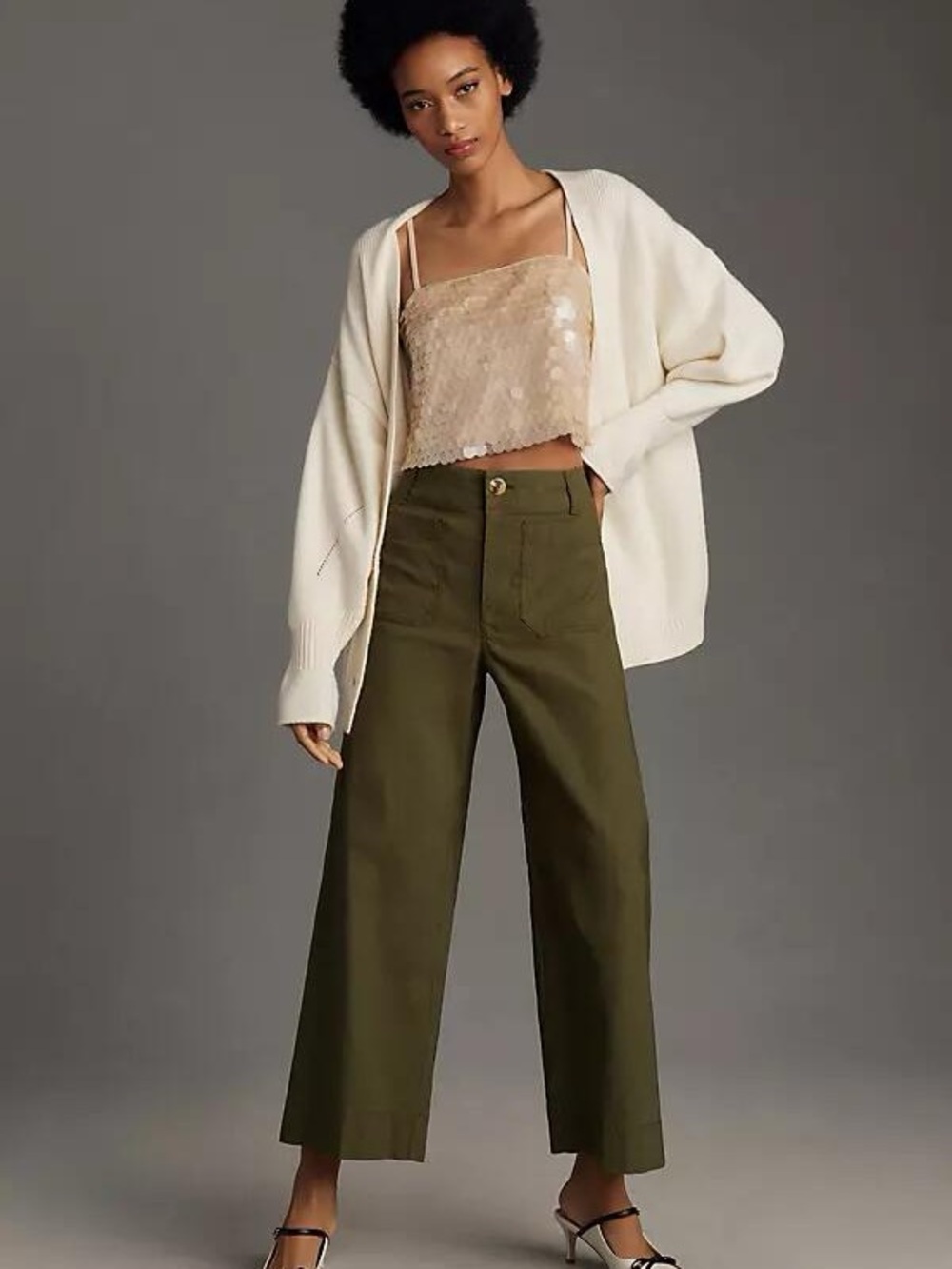 Anthropologie Maeve The Colette Crop Wide Leg Pants Olive Green Size 26